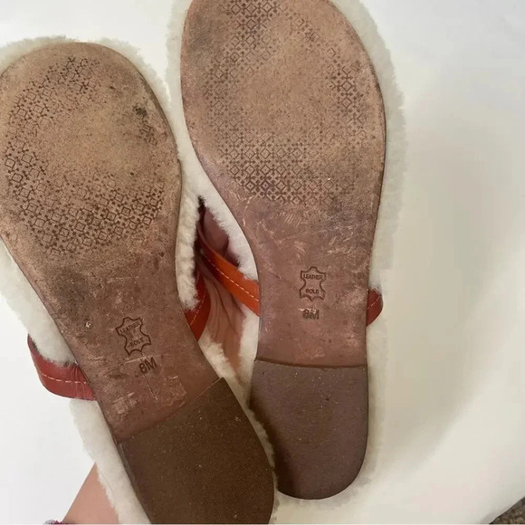 Tory Burch Shearling Miller Calf Leather Sandals In Desert Spice Size 8 - Picture 5 of 8